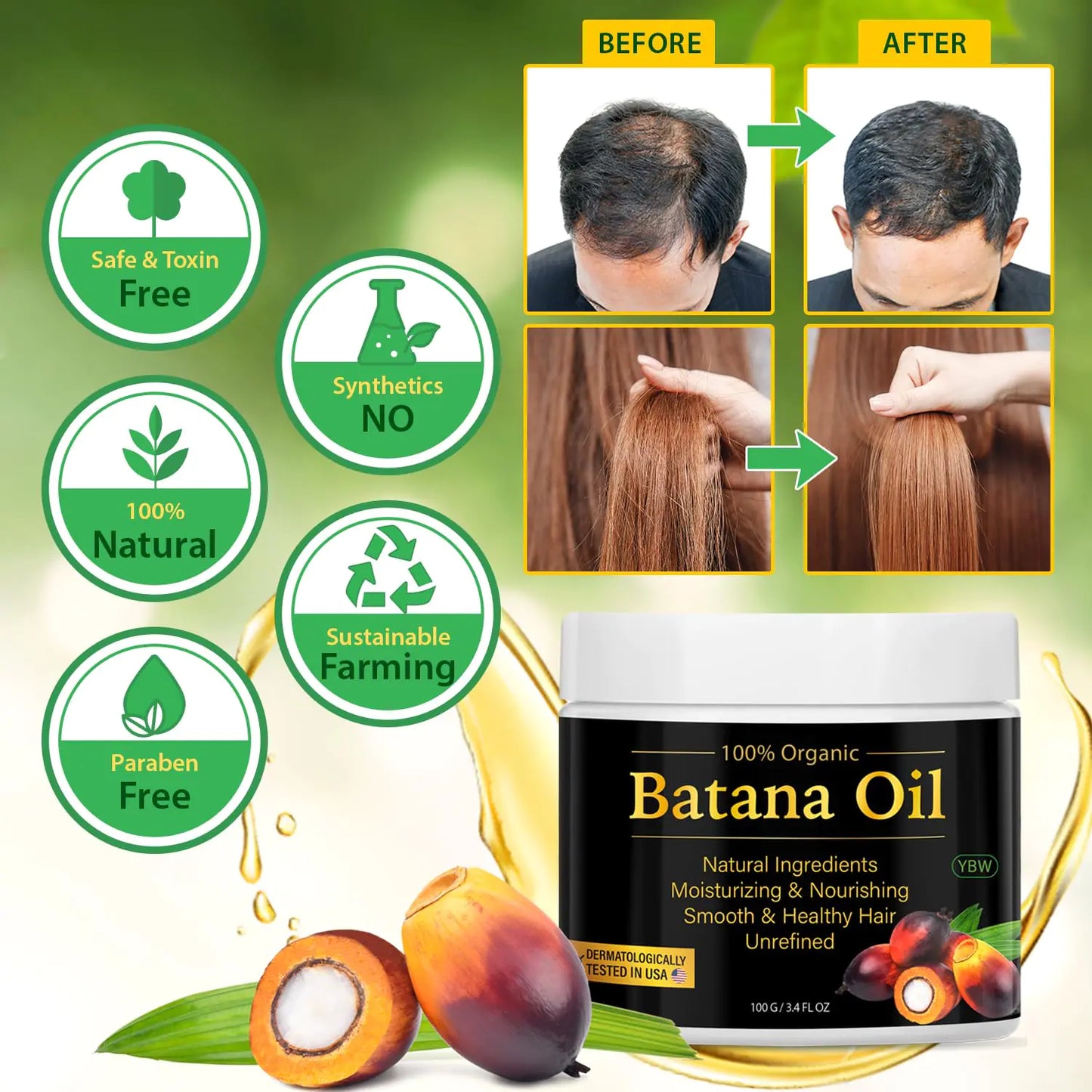 100% Natural Raw Batana Oil for Hair Growth, Dr. Sebi Hair Oil from Honduras, Prevent Hair Loss, Eliminates Split Ends for Men & Women